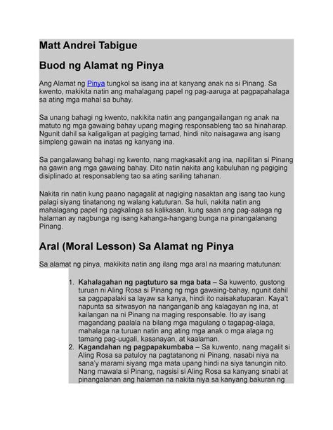 moral lesson of alamat ng pinya|Ang Alamat ng Pinya .